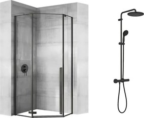 Pachet cabina de dus Rea Diamond negru 90x90 si coloana de dus Grohe Vitalio Start negru