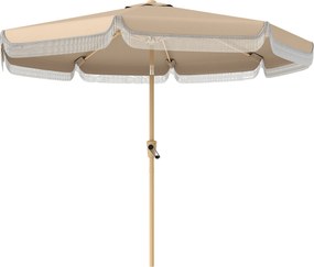 Outsunny Umbrelă de grădină pentru exterior 266 cm, umbrelă înclinabilă, franjuri, manivelă, 8 nervuri, țesătură poliester 180 g/m², kaki | Aosom Romania