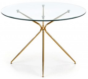 Set masa rotunda din sticla Rondo diametru 110 cm, inaltime 74 cm + 2 scaune din catifea K381 velvet roz/auriu inaltime 88 cm