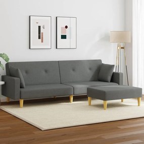 Canapea extensibila cu taburet, 2 locuri, gri inchis, textil