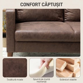 HOMCOM Divan cu 2 Locuri în Material Textil Efect Piele și Picioare din Lemn Maro | Aosom Romania