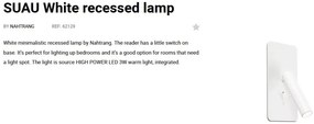 Aplica cu reader LED incastrabila stil minimalist SUAU alba