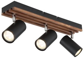 Plafoniera cu 3 spoturi directionabile metal negru lemn KAYDEN