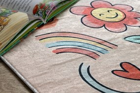 BAMBINO 61470 covor lavabil Grădină hopscotch, Flori, numere pentru copii anti-alunecare - roz / albastru