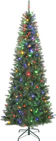 HOMCOM Pom de Crăciun Artificial de 210 cm cu Lumini Incorporate Albe și Colorate în 9 Moduri și 1273 Ramuri Ignifuge, Brad de Crăciun Realist și Des cu Bază Metalică Pliabilă pentru Acasă | Aosom Romania
