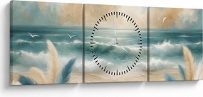 Tablou – Plajă pictată în culori delicate (cu ceas) (90x30 cm)