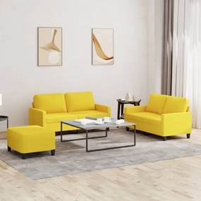 vidaXL Set de canapele cu perne, 3 piese, galben deschis, textil