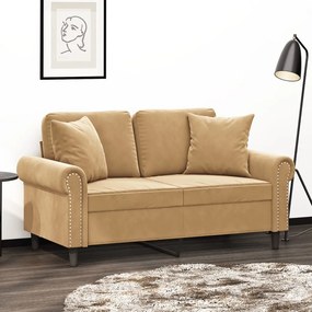 Canapea cu 2 locuri cu pernute, maro, 120 cm, catifea