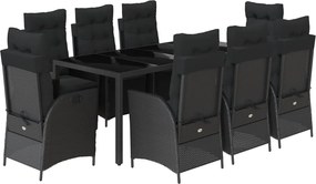 vidaXL Set mobilier de grădină cu perne, 9 piese, negru, poliratan