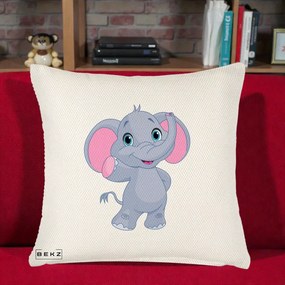 Perna Decorativa Pui de Elefant Kawaii, 40x40 cm, Crem Reliefat, Husa Detasabila, Perna Inclusa, BEKZ®