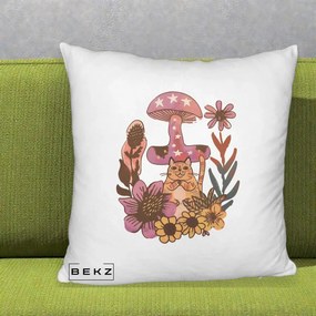 Perna Decorativa Ciuperca Pisica Boho, 40x40 cm, Alb Pufos, Husa Detasabila, Perna Inclusa, BEKZ®
