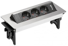Priza incastrabila dreptunghiulara, culoare inox cu 3 prize schuko negre, GTV