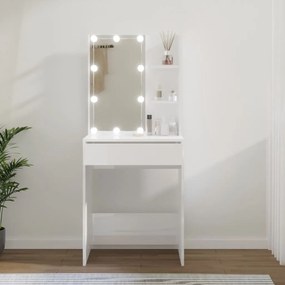 808834 vidaXL Masă de toaletă cu LED, alb extralucios, 60x40x140 cm