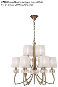 Candelabru clasic cu 9 brate LOEWE antique brass/ abajur alb