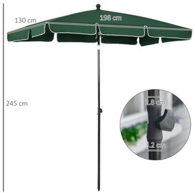 Outsunny Umbrelă pentru Grădină Dreptunghiulară, cu Inclinare Reglabilă și Stâlp din Aluminiu, 2x2.4m, Verde/Negru | Aosom Romania