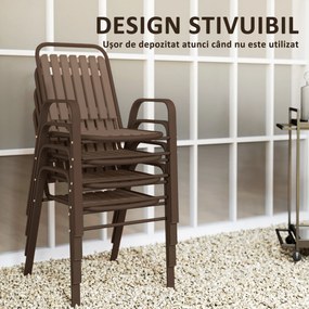 Outsunny Set de 4 Scaune de Grădină Stivuibile cu Spătar Înalt și Brațe, 56x66x91 cm, Maro Închis | Aosom Romania