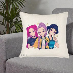 Perna Personalizata K-pop HUNTRX Trio Anime Stele, 40x40 cm, Crem Reliefat, Husa Detasabila, Perna Inclusa, BEKZ®