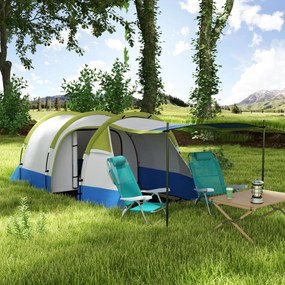 Outsunny Cort de Camping pentru 2-3 Persoane, Impermeabil, cu 2 Zone și 3 Intrări, 420x200x150 cm, Verde | Aosom Romania