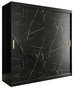Dulap de haine 200 cm Marbelo T (mat negru + marmură neagră). 1064549