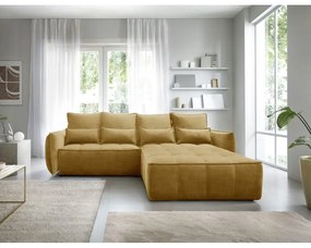 Colțar galben extensibil/cu spațiu de depozitare cu tapițerie din catifea (cu colț pe partea dreaptă/cu șezlong) Campo – ELTAP