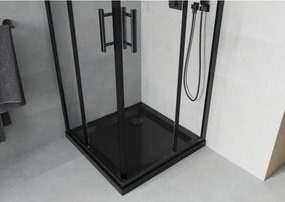 Mexen Rio cabina de duș pătrată 90 x 90 cm, transparentă, neagră + cadă Flat, neagră - 860-090-090-70-00-4070B