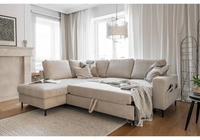 Colțar bej extensibil cu tapițerie din catifea reiată (cu colț pe partea stângă ) Lofty Lilly – Miuform