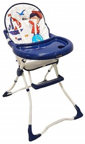 Scaun de masa pentru copii si bebe Baby Care™ CH ,Pliabil, Centura de siguranta, Sezut comfortabil, Masuta detasabila, Model Micul Matelot , Alb cu
