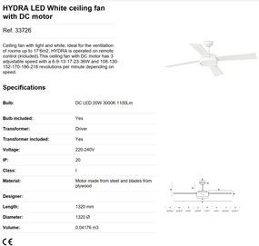 Lustra LED cu Ventilator si telecomanda design modern HYDRA alb