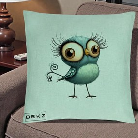 Perna Decorativa Pasare Teal cu Gene si Coada Spiralata, 40x40 cm, Verde Menta, Husa Detasabila, Perna Inclusa, BEKZ®