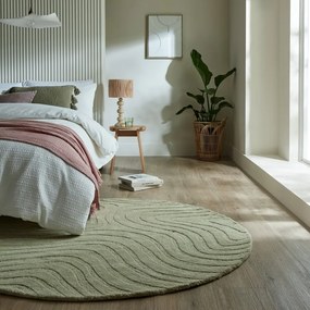 Covor kaki țesut manual rotund din lână ø 160 cm Mesmerise Sage – Flair Rugs