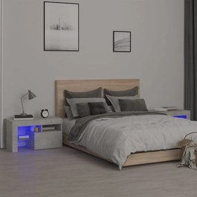 vidaXL Noptiere cu lumini LED, 2 buc., gri beton, 70x36,5x40 cm