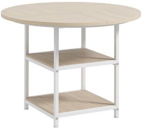 HOMCOM Masă Rotundă pentru 4-6 Persoane, Industriala, Rafturi Depozitare, 100cm, Stejar | Aosom Romania
