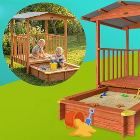 Sandpit pentru copii Merle cu protecție UV și verandă de joacă acoperită