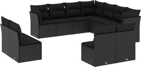 vidaXL Set canapele de grădină cu perne, 11 piese, negru, poliratan