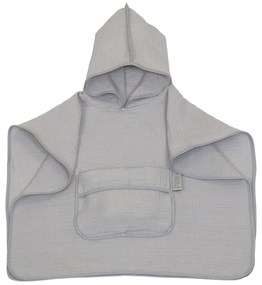 Prosop din bumbac muselina cu gluga si buzunar pentru bebelusi si copii, Poncho, Gri, 60x65 cm