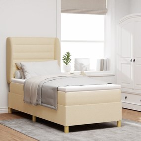 vidaXL Pat box spring cu saltea, crem, 100x200 cm, textil