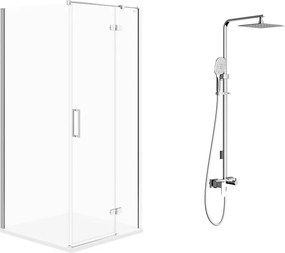 Pachet cabina de dus Cersanit Jota crom 90x90 cm si coloana de dus Omnires Parma crom
