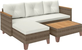 Outsunny Set de Mobilier de Grădină din 3 Piese cu Canapea, Șezlong și Măsuță de Cafea, 128x66x66 cm, Kaki | Aosom Romania