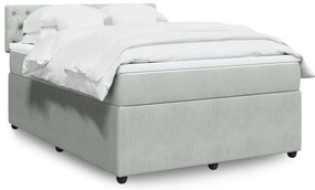 vidaXL Pat box spring cu saltea, gri deschis, 140x200 cm, catifea