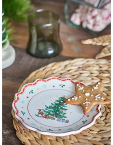 Farfurie roșie-crem pentru servire din ceramică ø 17 cm, cu model de Crăciun Naive – Bloomingville