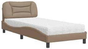 3208700 vidaXL Pat cu saltea, cappuccino, 90x200 cm piele ecologică