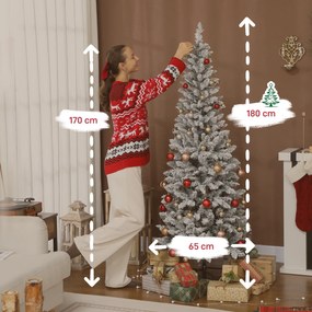 HOMCOM Brad de Crăciun Înzăpezit cu 180 de Lumini LED cu 11 Efecte și 479 de Ramuri, Ø65x180 cm, Verde și Alb | Aosom Romania