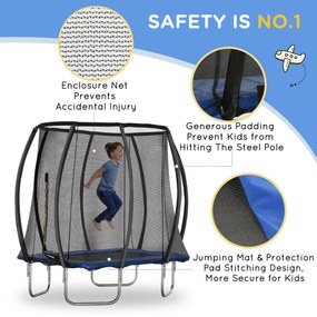 HOMCOM Trambulina Elastica pentru Copii si Adulti de 210cm, cu Plasa de Protectie si Capitonaj, Albastru | Aosom Ro