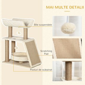 PawHut Copac pentru Pisici cu Cușcă în Formă de U, Pătuț și Covoraș Maro | Aosom Romania