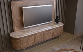Set lemn masiv nuc Living Emma - Marmură Naturală, 245 × 56 × 173 cm - Lemn