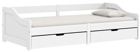 353321 vidaXL Pat de zi cu 2 sertare "IRUN", alb, 90x200 cm, lemn masiv pin