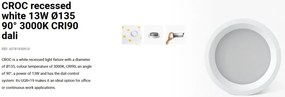 Spot LED incastrabil CROC IP44 recessed white 13W 13,5cm 90 grade 3000K CRI90 dali
