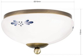 Plafoniera clasica Landhaus 21cm alama antique/ sticla opal decor albastru