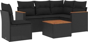 vidaXL Set mobilier de grădină cu perne, 6 piese, negru, poliratan
