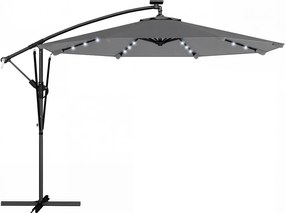 Outsunny Umbrelă Excentrică cu Lumină LED Solară 330x295 cm Umbrelă cu Bază Încrucișată Manivelă Husă Protectoare Gri Închis | Aosom Romania